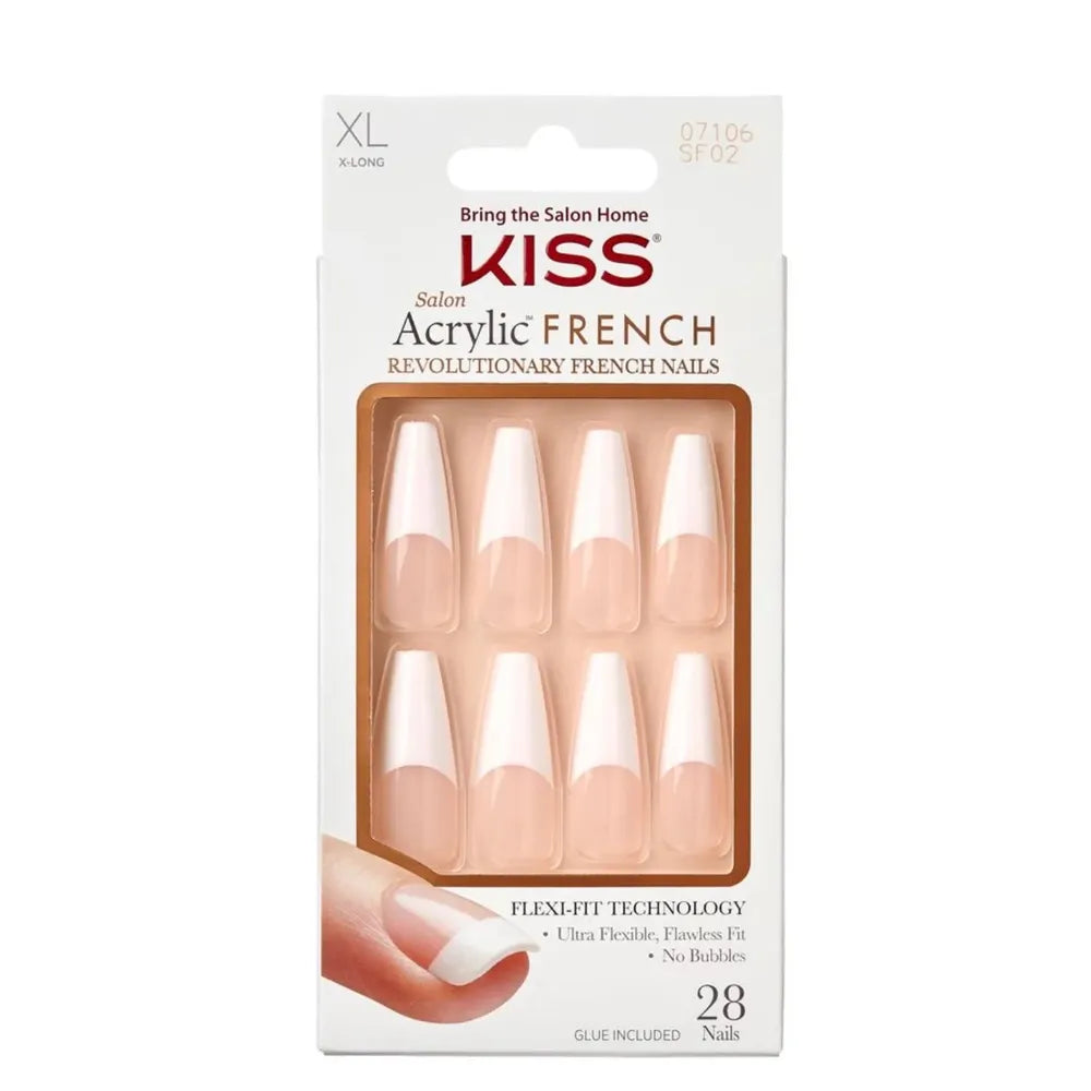 KISS Salon Acrylic French Nude Nails – 28 Ready - to - Wear Nails with Glue (Styles 01, 02) - Beauty Exchange Beauty Supply