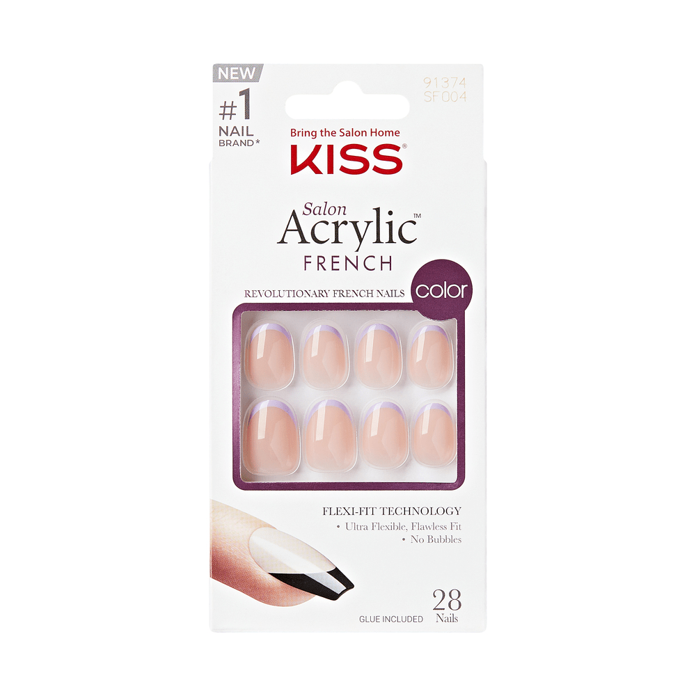 KISS Salon Acrylic French Short Nails โ 28 Natural - Look Nails with Glue (Styles 001, 002, 003, 004) - Beauty Exchange Beauty Supply