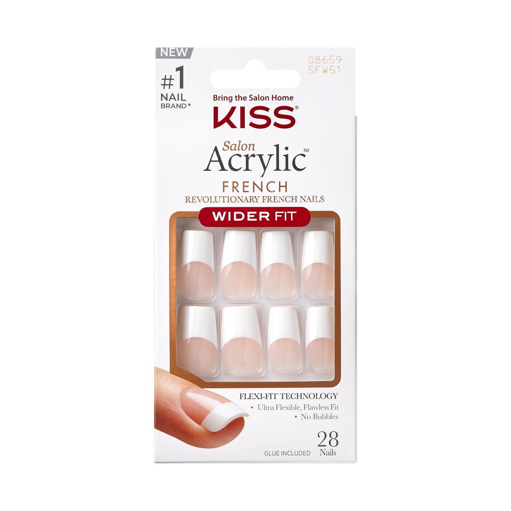KISS Salon Acrylic French Wider Fit Nails โ High - Quality White French Tip โ SFW Series (50, 51) - Beauty Exchange Beauty Supply