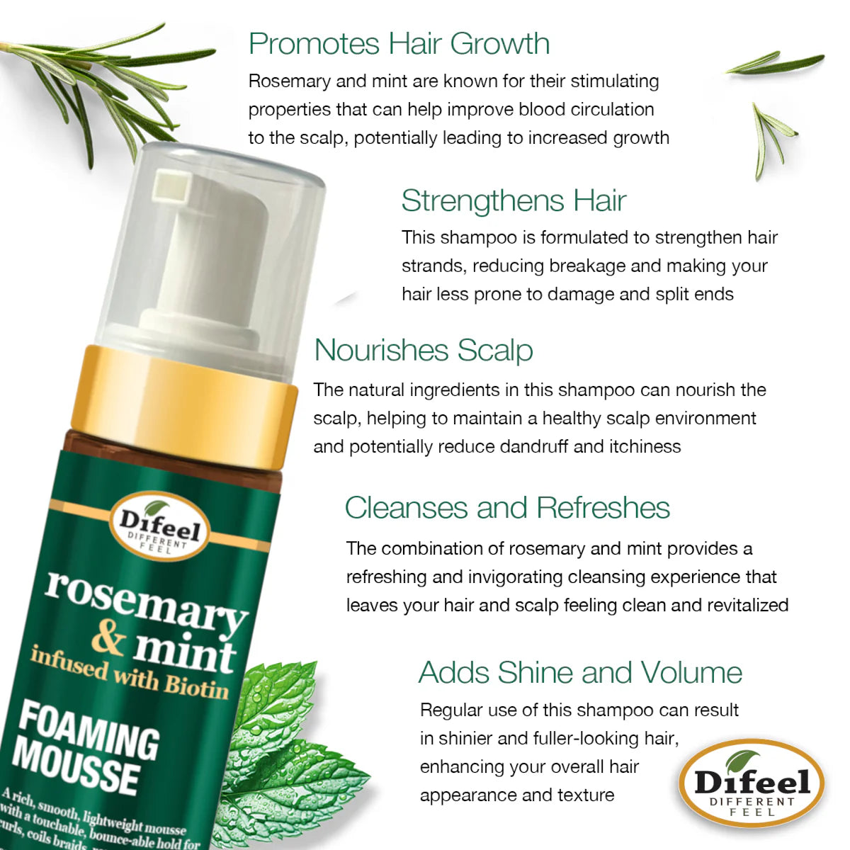 Difeel Foaming Hair Mousse – 8 oz