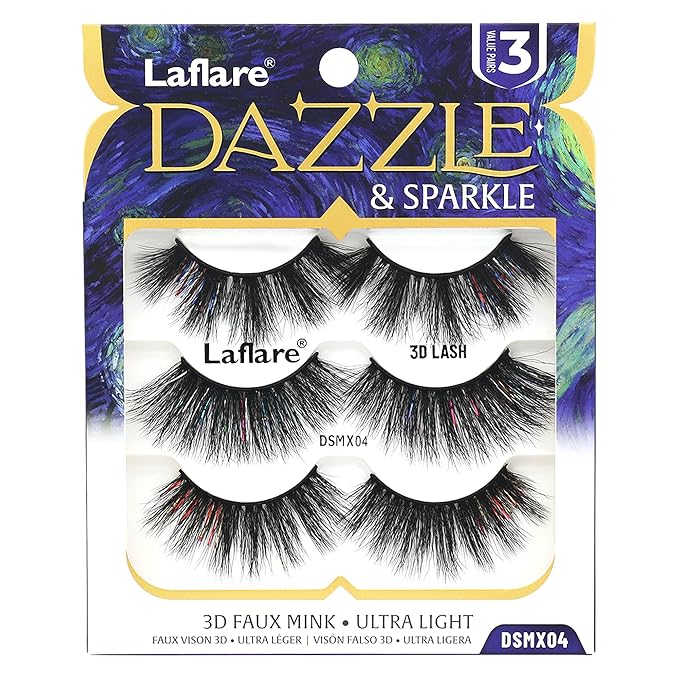 Laflare Dazzle & Sparkle – Styles 01 to 08 | Colorful & Glitter Eyelashes for Parties, Halloween, Christmas & NYE | Bold, Reusable, Show - Stopping Glam - Beauty Exchange Beauty Supply