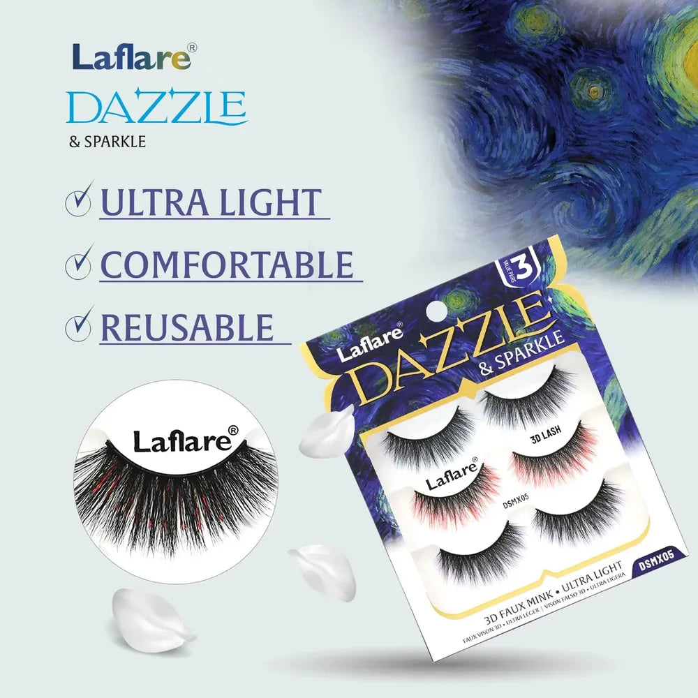 Laflare Dazzle & Sparkle – Styles 01 to 08 | Colorful & Glitter Eyelashes for Parties, Halloween, Christmas & NYE | Bold, Reusable, Show - Stopping Glam - Beauty Exchange Beauty Supply