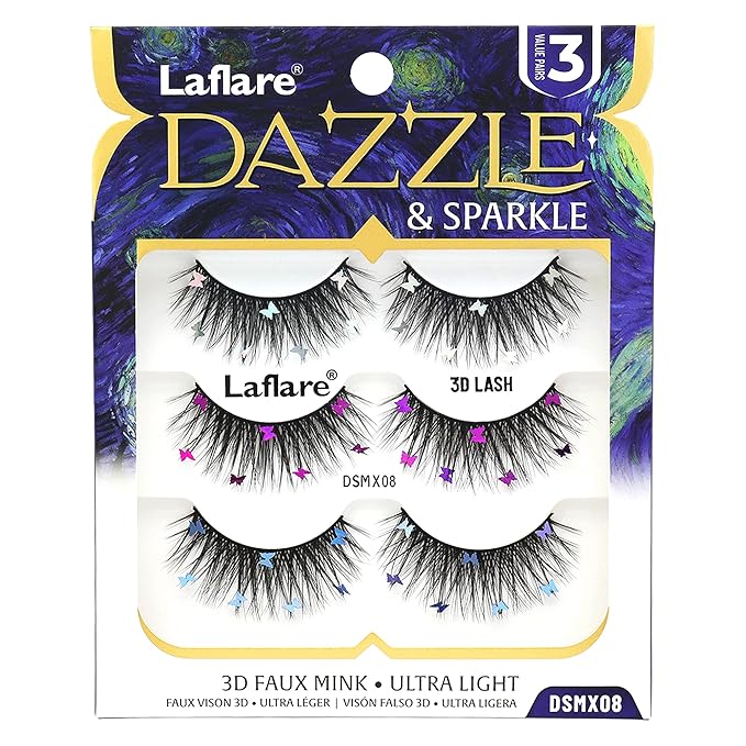 Laflare Dazzle & Sparkle – Styles 01 to 08 | Colorful & Glitter Eyelashes for Parties, Halloween, Christmas & NYE | Bold, Reusable, Show - Stopping Glam - Beauty Exchange Beauty Supply