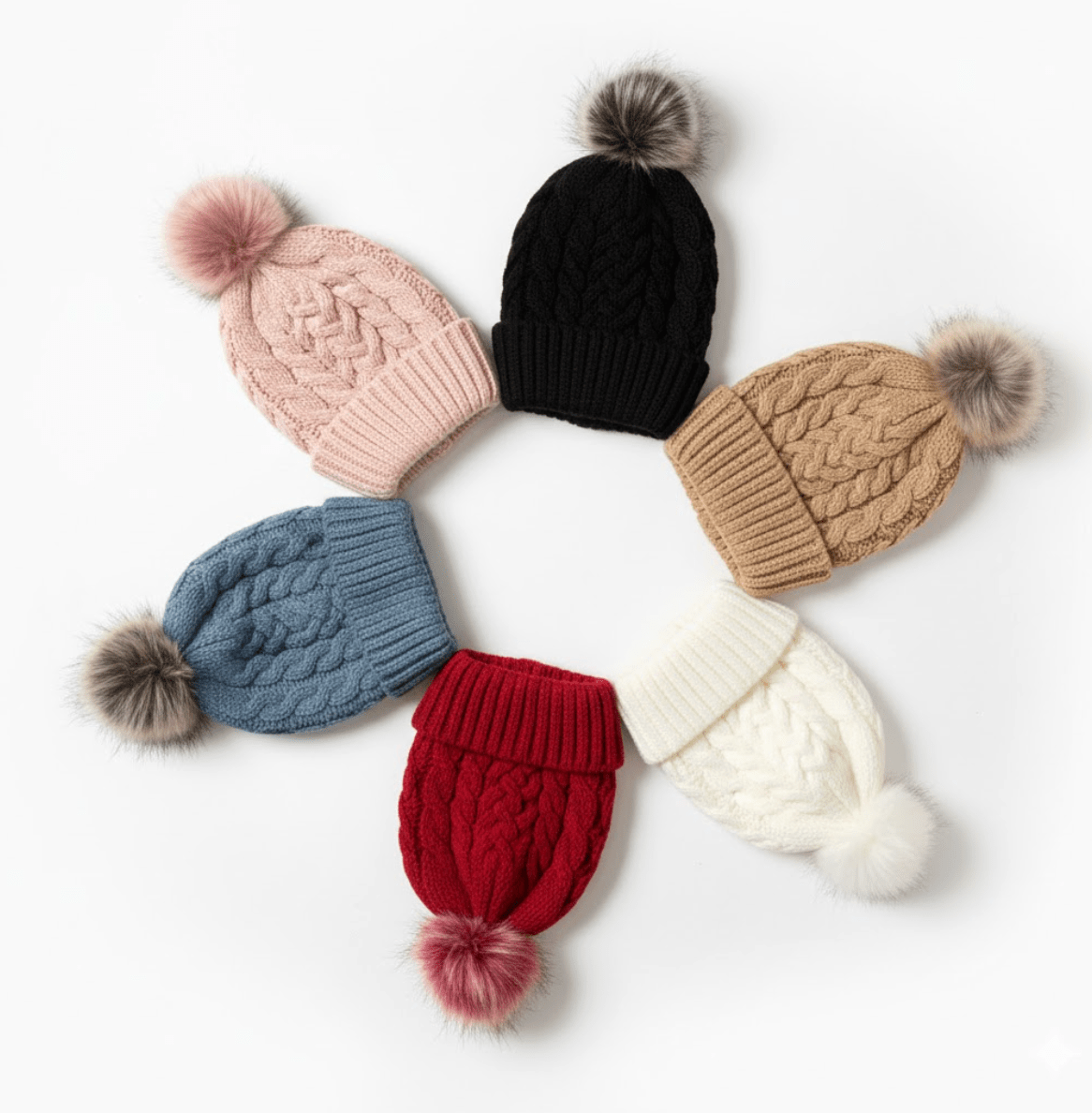 Magic Collection Cable Knit Pom Pom Beanie - Assorted - Beauty Exchange Beauty Supply