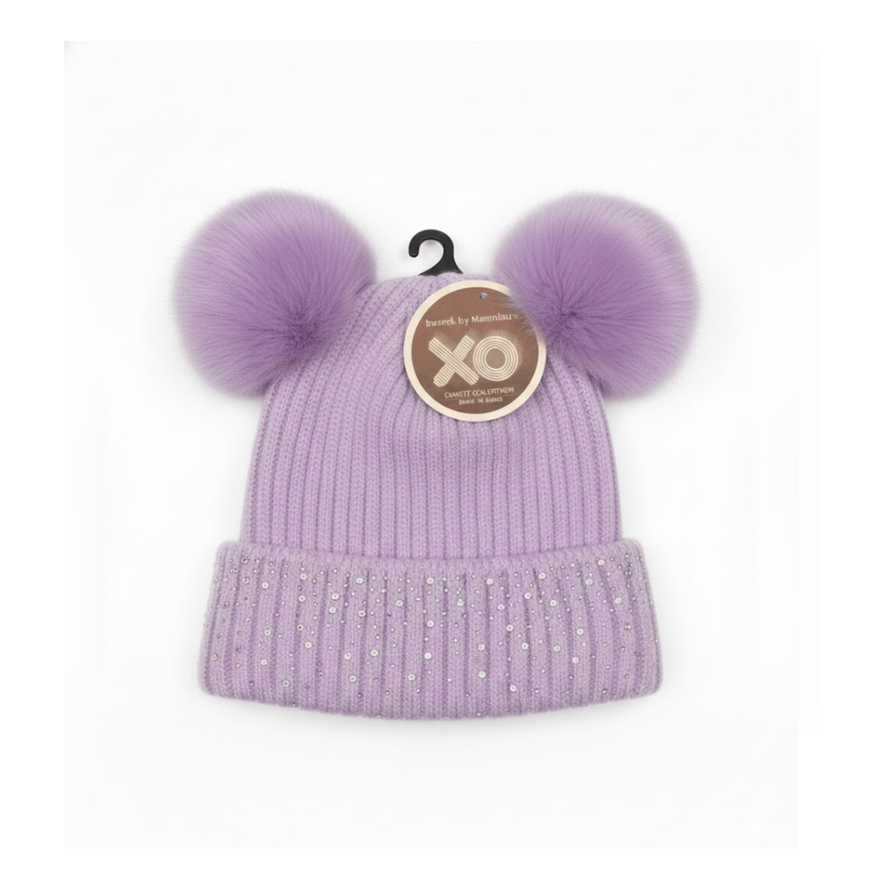 Magic Collection Kids 2 Pom Beanie w/ Stones - Assorted - Beauty Exchange Beauty Supply