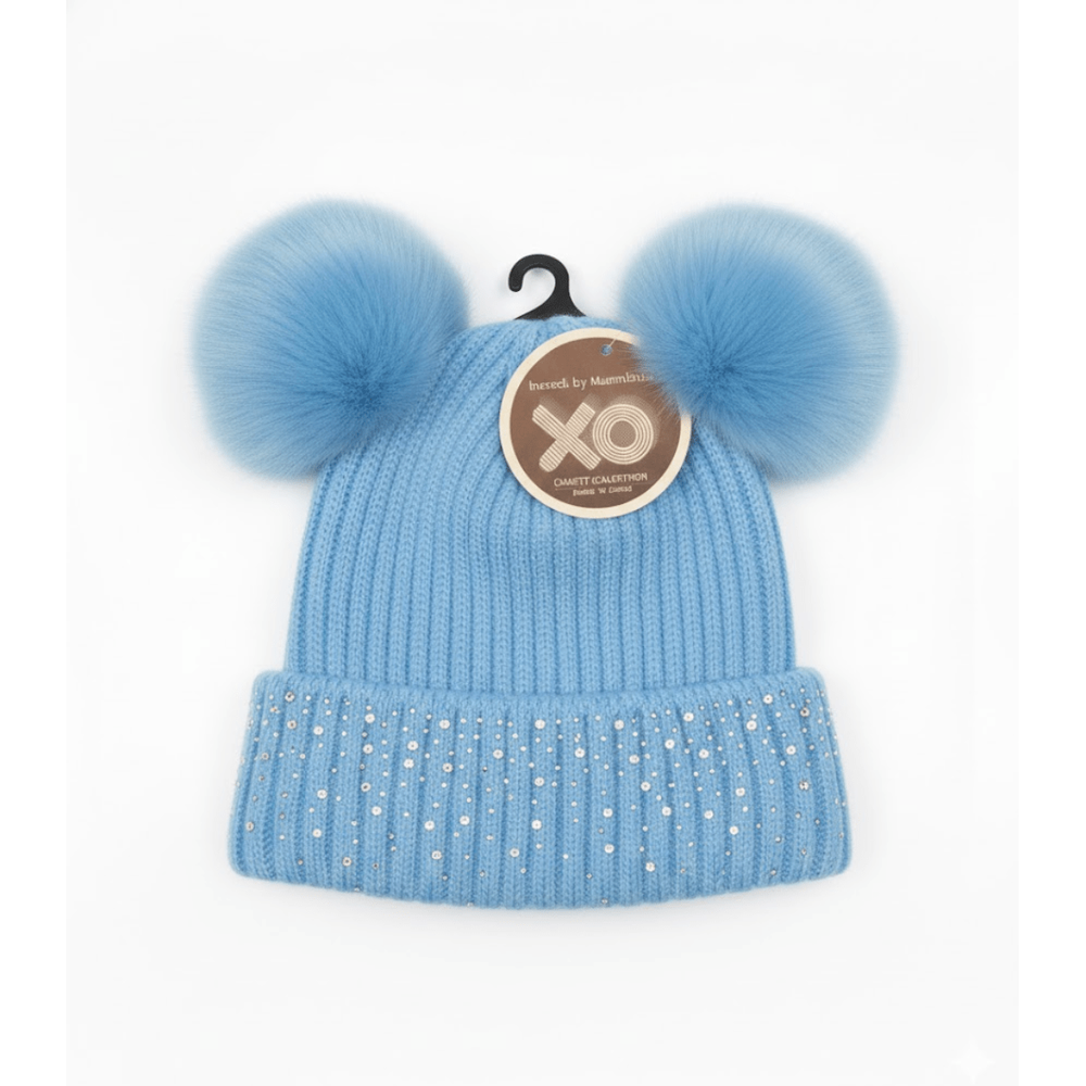 Magic Collection Kids 2 Pom Beanie w/ Stones - Assorted - Beauty Exchange Beauty Supply