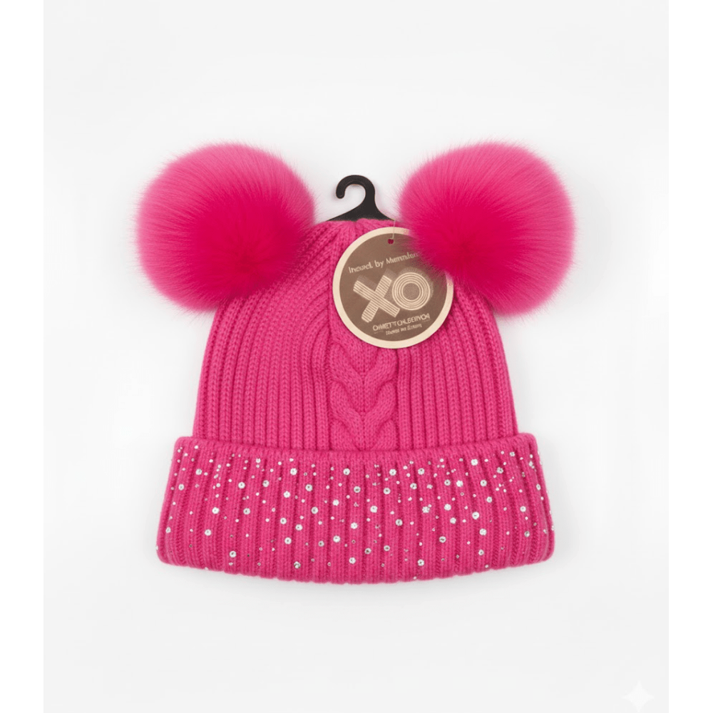 Magic Collection Kids 2 Pom Beanie w/ Stones - Assorted - Beauty Exchange Beauty Supply