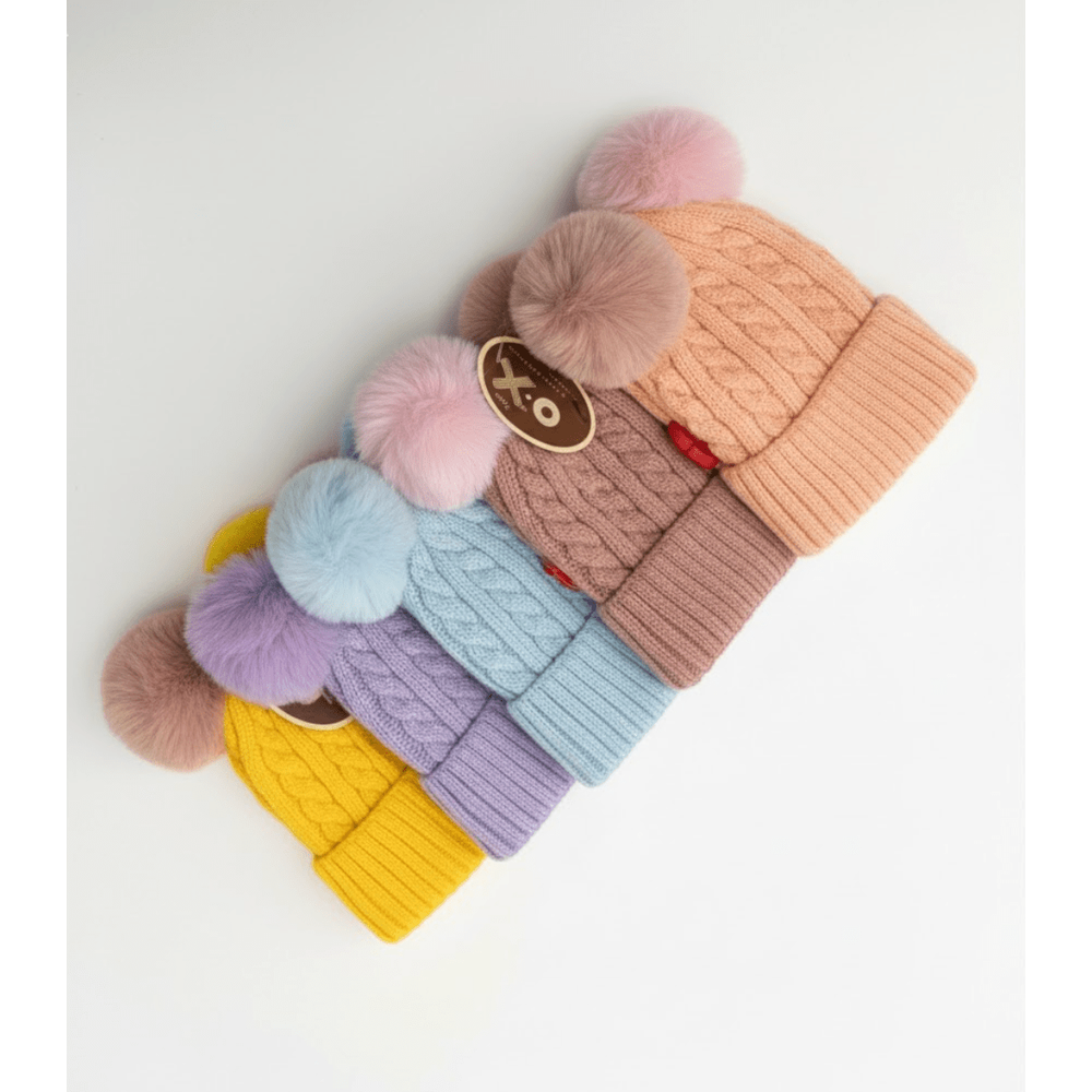 Magic Collection Kids Cable Knit 2 Pom Beanie - Assorted - Beauty Exchange Beauty Supply