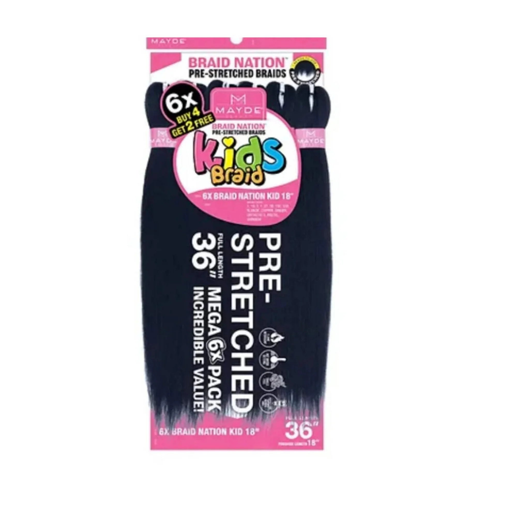 Mayde 6X Braid Nation Kid Synthetic Braiding Hair – 18″ - Beauty Exchange Beauty Supply
