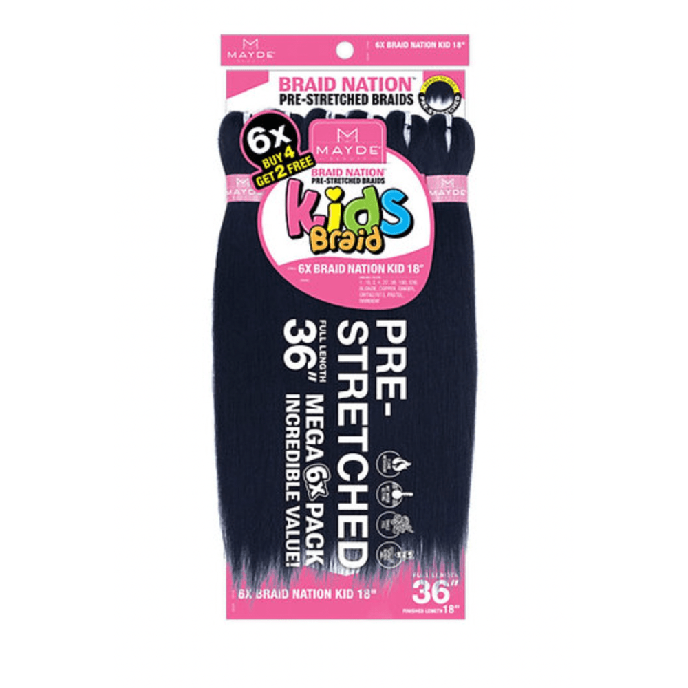 Mayde 6X Braid Nation Kid Synthetic Braiding Hair – 18″ - Beauty Exchange Beauty Supply