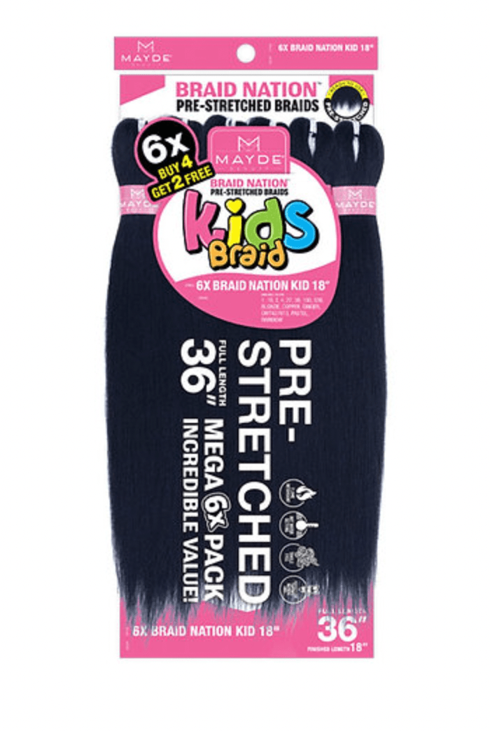 Mayde 6X Braid Nation Kid Synthetic Braiding Hair – 18″ - Beauty Exchange Beauty Supply