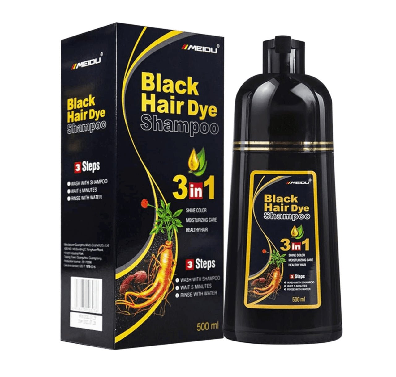 Meidu Black Hair Color 3in1 Shampoo – 500ml - Beauty Exchange Beauty Supply