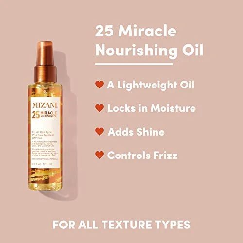 MIZANI 25 Miracle Nourishing Hair Oil โ Lightweight Shine & Frizz Control | Coconut, Jojoba, Sunflower & Olive Oil Blend | For All Hair Types | 4.2 oz - Beauty Exchange Beauty Supply