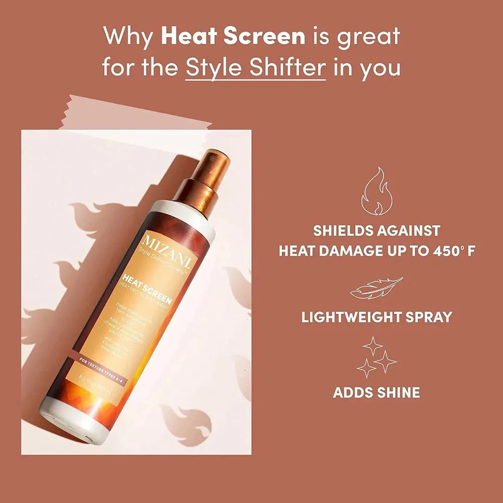 MIZANI Heat Screen Heat Protectant Spray – Lightweight Thermal Shield for All Hair Types | Frizz Control + Shine | 8.5 oz - Beauty Exchange Beauty Supply