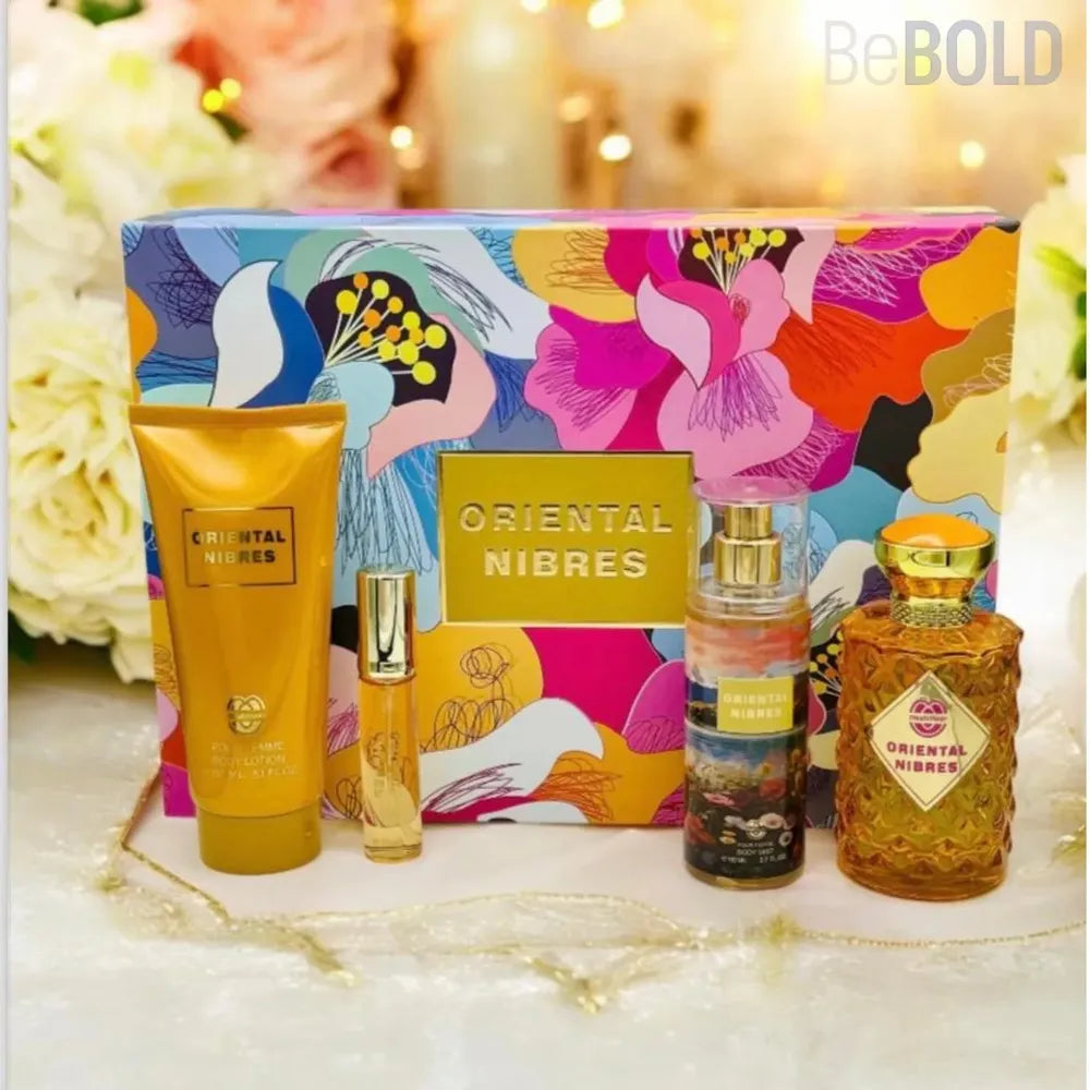 Mush Mush Oriental Nibres 4 - Piece Set – Eau de Parfum, Body Mist, & Body Lotion – Luxurious Fragrance Experience - Beauty Exchange Beauty Supply