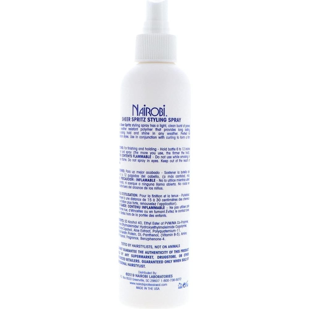 Nairobi Sheer Spritz Hair Spray 8 oz โ Light Hold & Natural Shine for All Hair Types - Beauty Exchange Beauty Supply