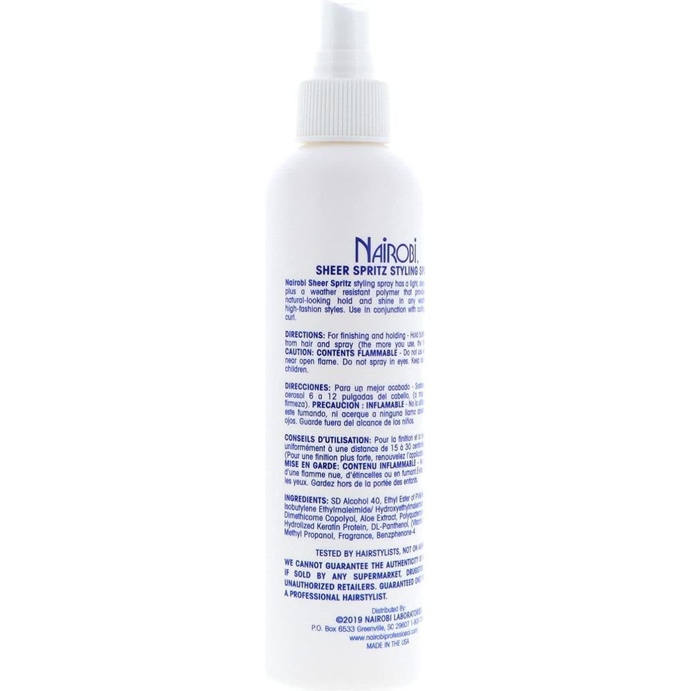 Nairobi Sheer Spritz Hair Spray 8 oz โ Light Hold & Natural Shine for All Hair Types - Beauty Exchange Beauty Supply
