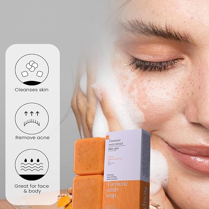 Nature Handmade Turmeric Scrub Soap – 2pcs x 70g (4.9oz Total) – Gentle Exfoliating & Brightening Bars for Face & Body - Beauty Exchange Beauty Supply