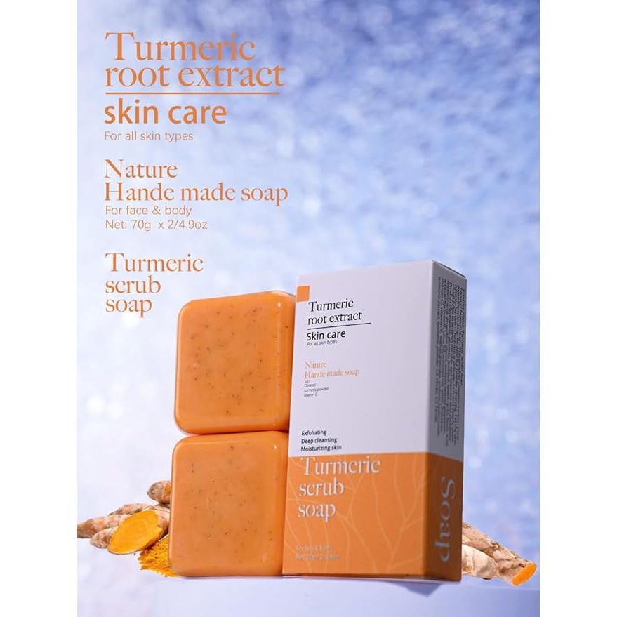 Nature Handmade Turmeric Scrub Soap – 2pcs x 70g (4.9oz Total) – Gentle Exfoliating & Brightening Bars for Face & Body - Beauty Exchange Beauty Supply