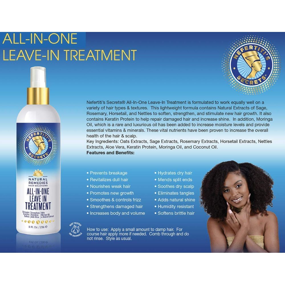 Nefertiti's Secrets All - In - One Leave - In Treatment – Moisturizes, Detangles & Strengthens Hair – 8 oz - Beauty Exchange Beauty Supply