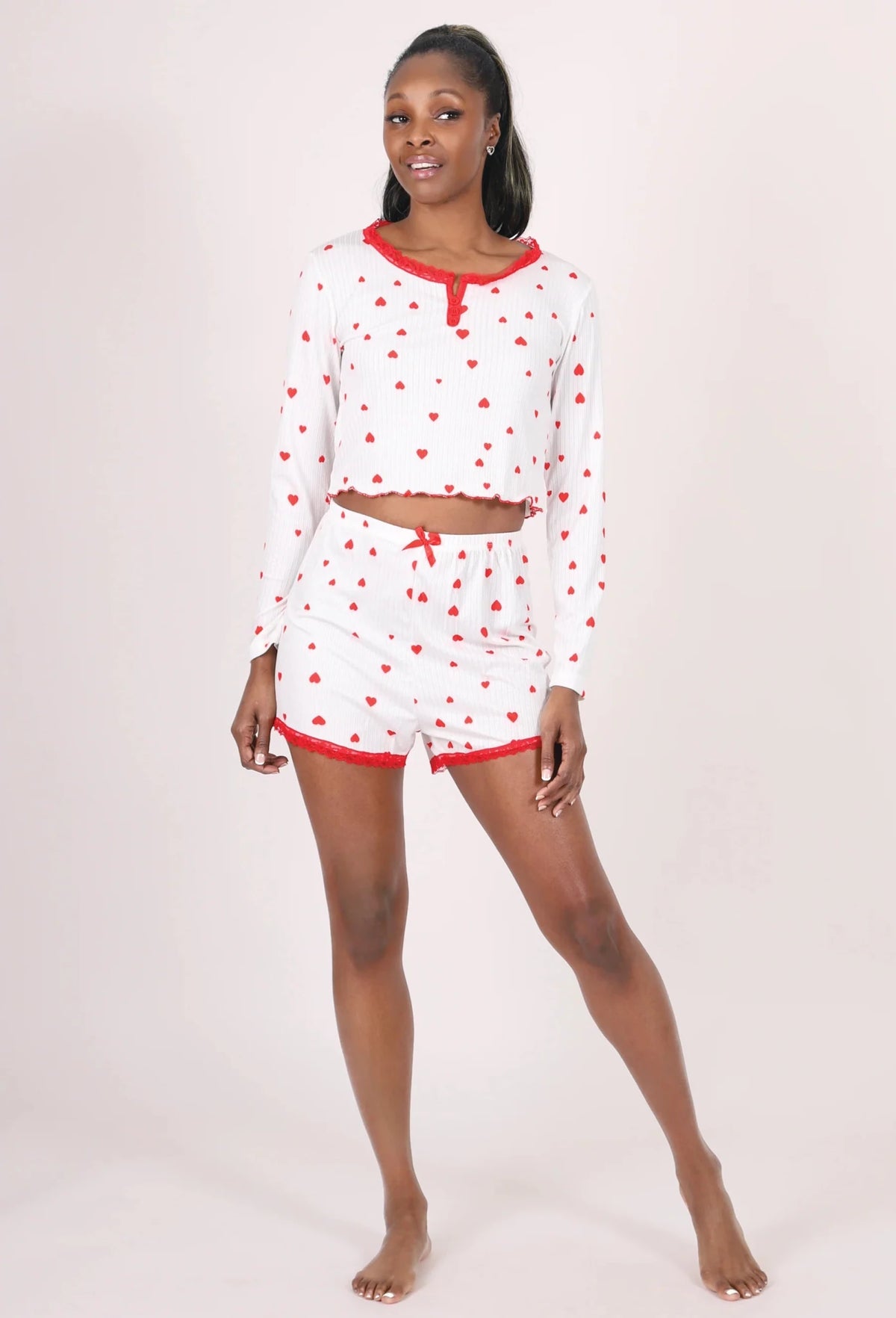 NUEE New York Long-Sleeve Crop Top & Shorts Lounge Set – 2 Piece Set - Beauty Exchange Beauty Supply