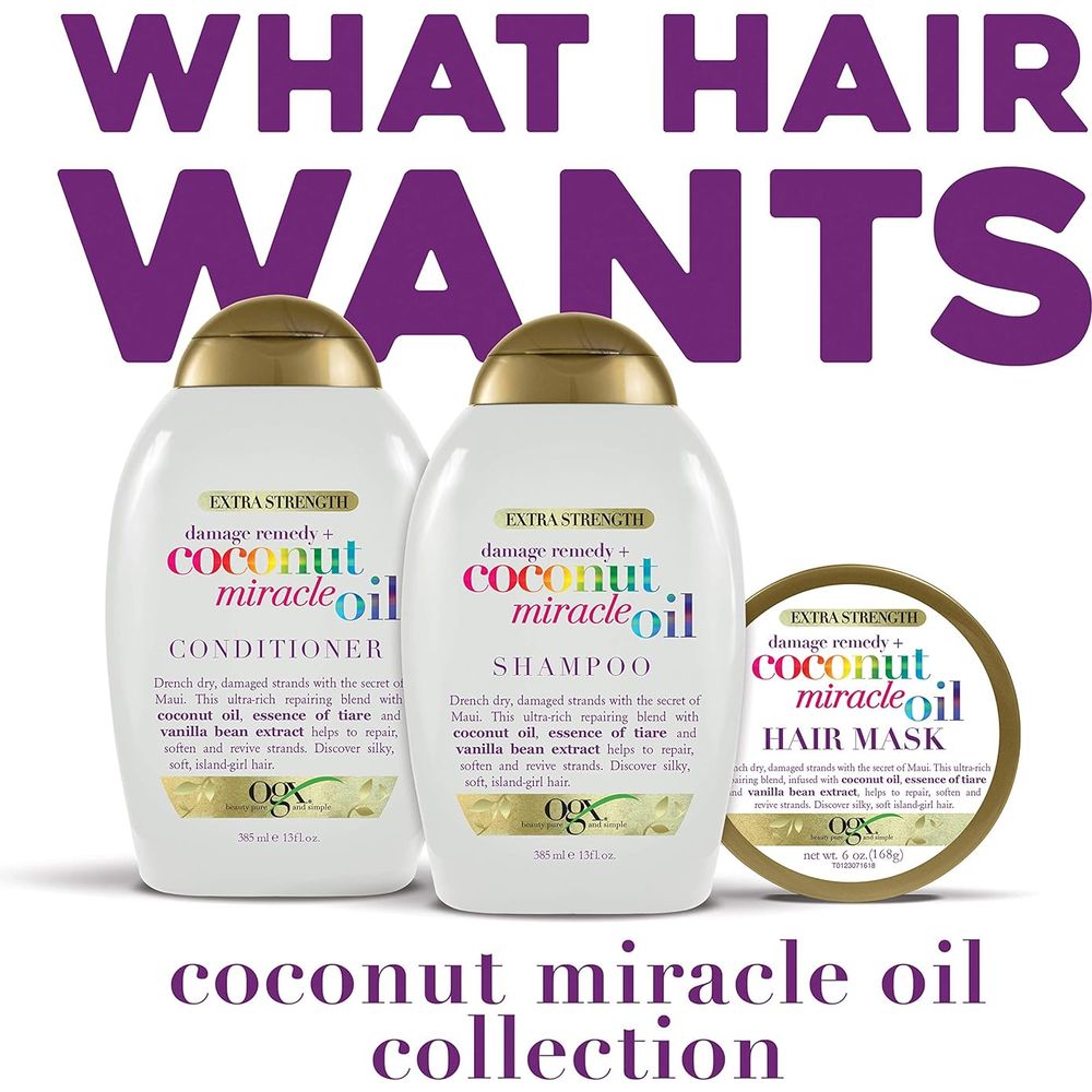 OGX Extra Strength Damage Remedy + Coconut Miracle Oil Hair Mask, Extra Hydrating & Softening Anti - Frizz Treatment to Help Repair Hair, Paraben - Free, Sulfated - Surfactants Free, 6 oz - Beauty Exchange Beauty Supply
