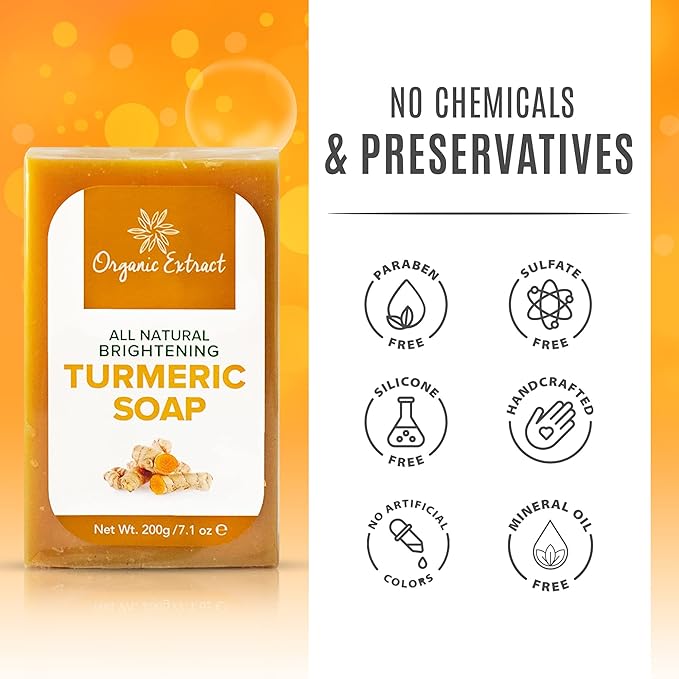 Organic Extract - Tumeric Soap | Skin Brightening Soap Bar | Deeply Moisturizes | Cleanses Skin |Reduces Acne | Dark Spots | 200g - Beauty Exchange Beauty Supply