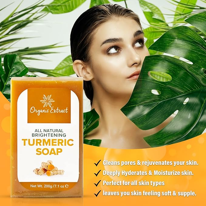 Organic Extract - Tumeric Soap | Skin Brightening Soap Bar | Deeply Moisturizes | Cleanses Skin |Reduces Acne | Dark Spots | 200g - Beauty Exchange Beauty Supply