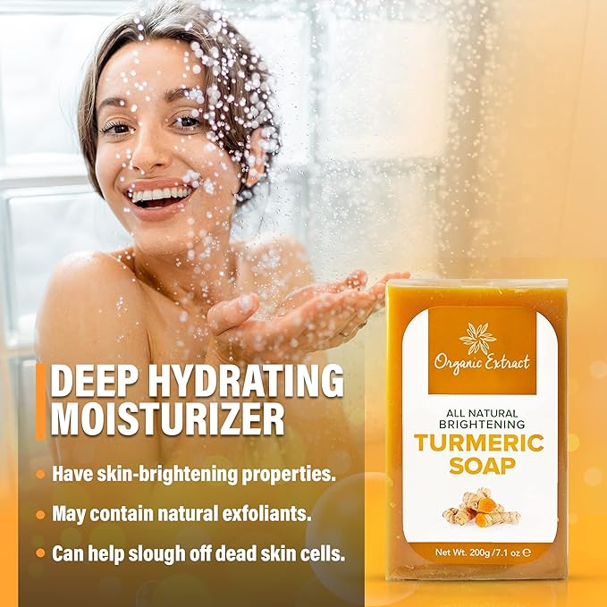 Organic Extract - Tumeric Soap | Skin Brightening Soap Bar | Deeply Moisturizes | Cleanses Skin |Reduces Acne | Dark Spots | 200g - Beauty Exchange Beauty Supply
