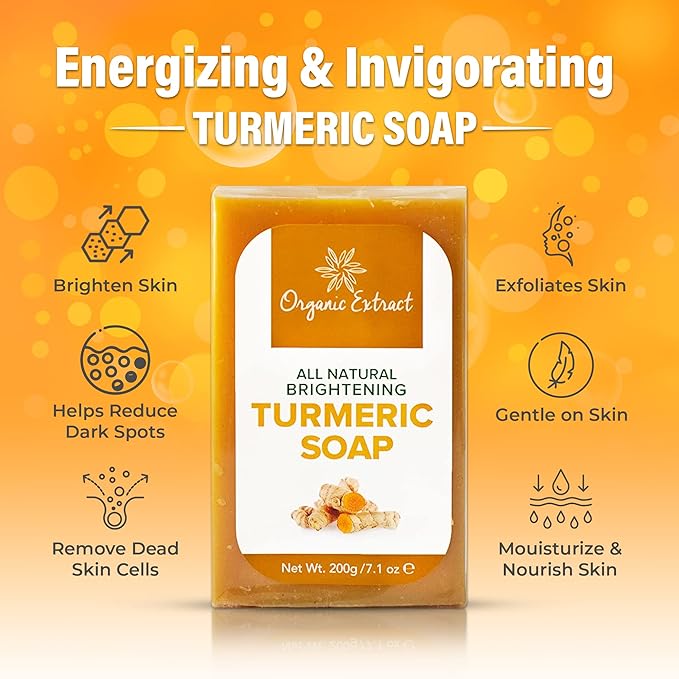 Organic Extract - Tumeric Soap | Skin Brightening Soap Bar | Deeply Moisturizes | Cleanses Skin |Reduces Acne | Dark Spots | 200g - Beauty Exchange Beauty Supply