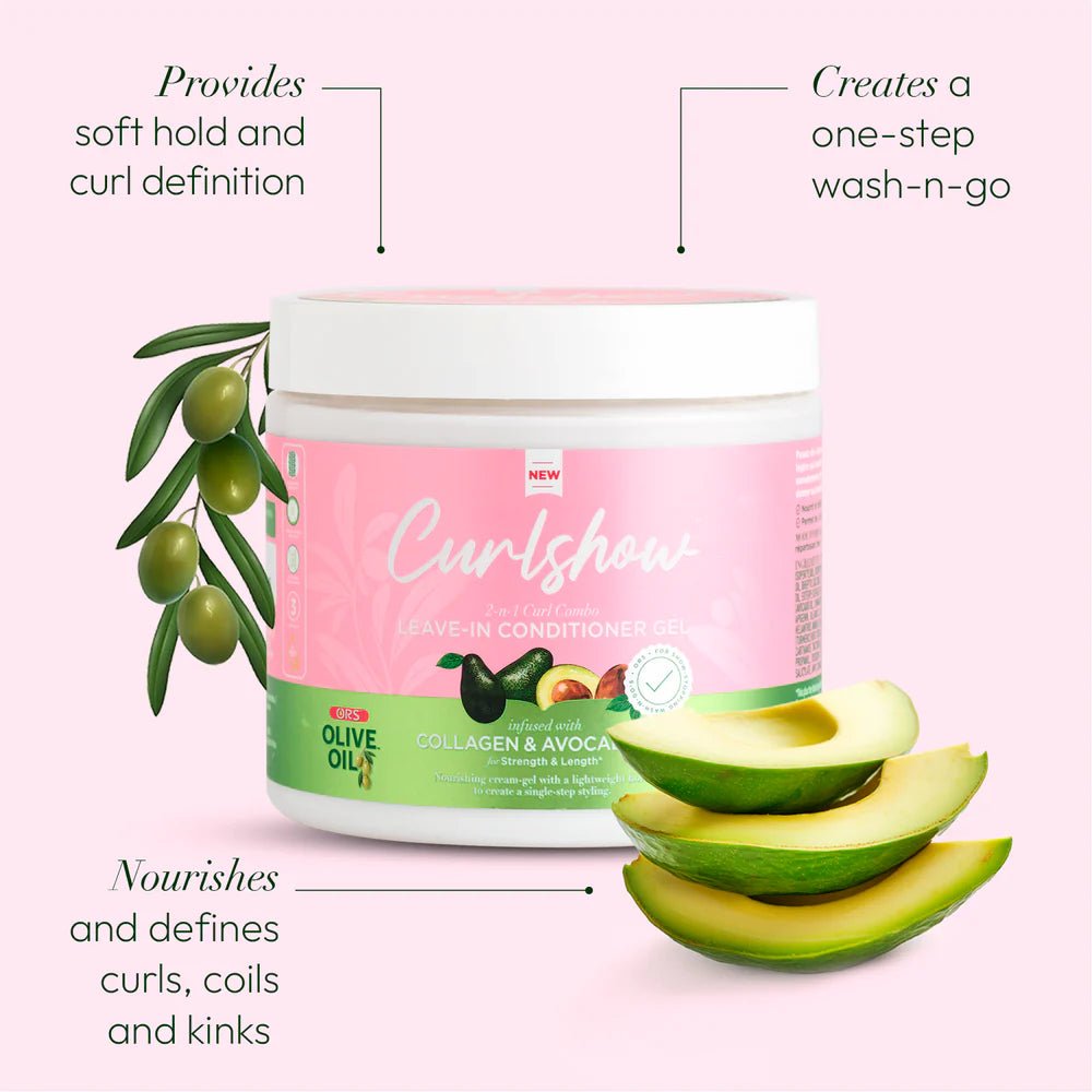 ORS Olive Oil Curlshow Leave - In Conditioner Gel – Infused with Collagen & Avocado Oil for Nourishment, Strength, and Shine (16 oz) - Beauty Exchange Beauty Supply