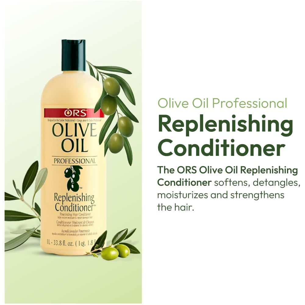 ORS Olive Oil Professional Replenishing Conditioner โ Restores Moisture, Softens, & Strengthens โ 33.8 oz - Beauty Exchange Beauty Supply