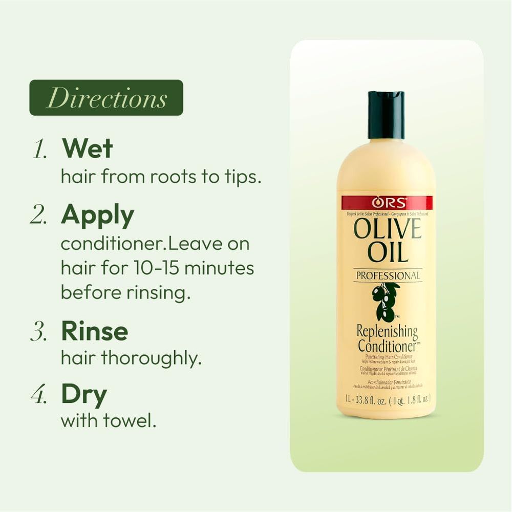 ORS Olive Oil Professional Replenishing Conditioner โ Restores Moisture, Softens, & Strengthens โ 33.8 oz - Beauty Exchange Beauty Supply