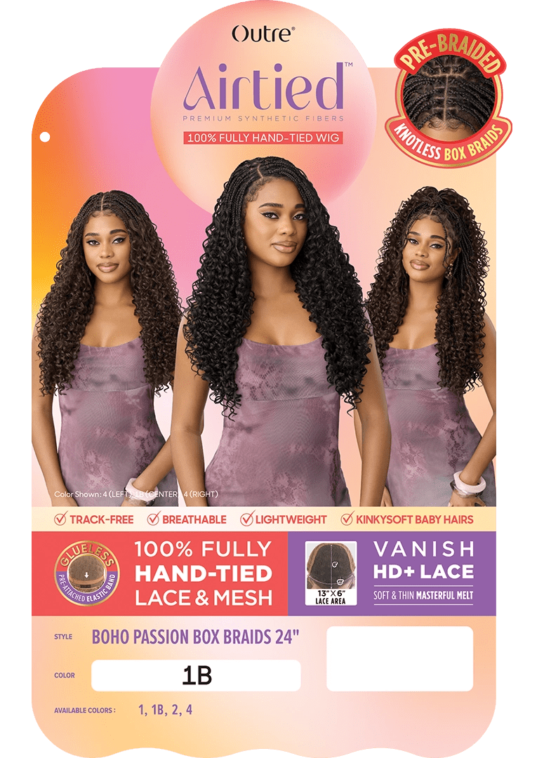 Outre Airtied 100% Fully Hand-Tied Human Hair Blend HD Lace Wig - Boho Passion Box Braids 24" - Beauty Exchange Beauty Supply