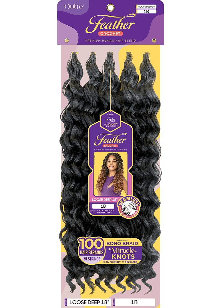 Outre Purple Pack Human Hair Blend Brazilian Feather Crochet – Loose Deep 18" - Beauty Exchange Beauty Supply