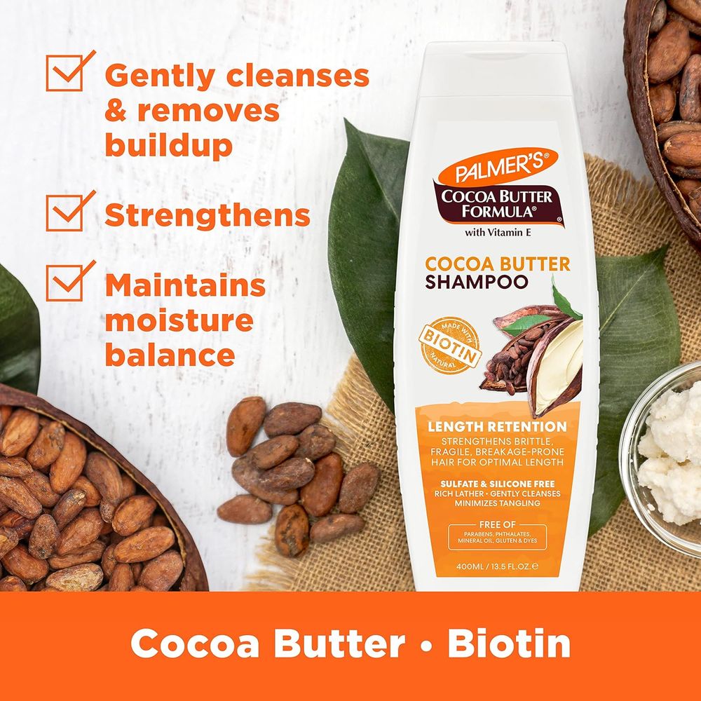 Palmer’s Cocoa Butter Formula Biotin Length Retention Shampoo | Strengthens, Moisturizes & Supports Healthy Hair Growth | 13.5 fl oz - Beauty Exchange Beauty Supply