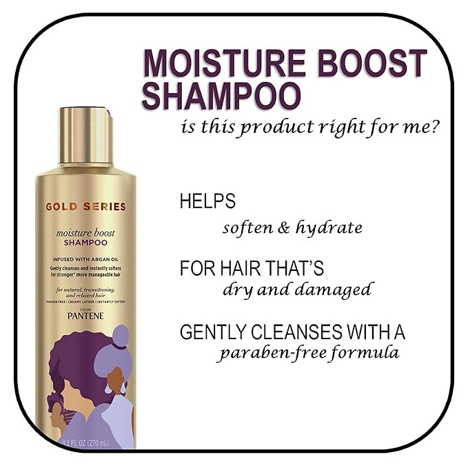 Pantene Gold Series Moisture Boost Shampoo with Argan Oil โ Sulfate - Free Hydration for Textured Hair โ 9.1 fl oz - Beauty Exchange Beauty Supply