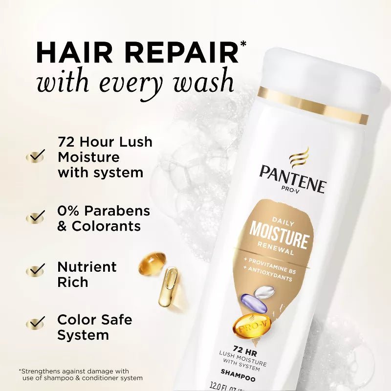 Pantene Pro - V Daily Moisture Renewal Shampoo – Hydrates & Softens Dry Hair – 12 fl oz - Beauty Exchange Beauty Supply