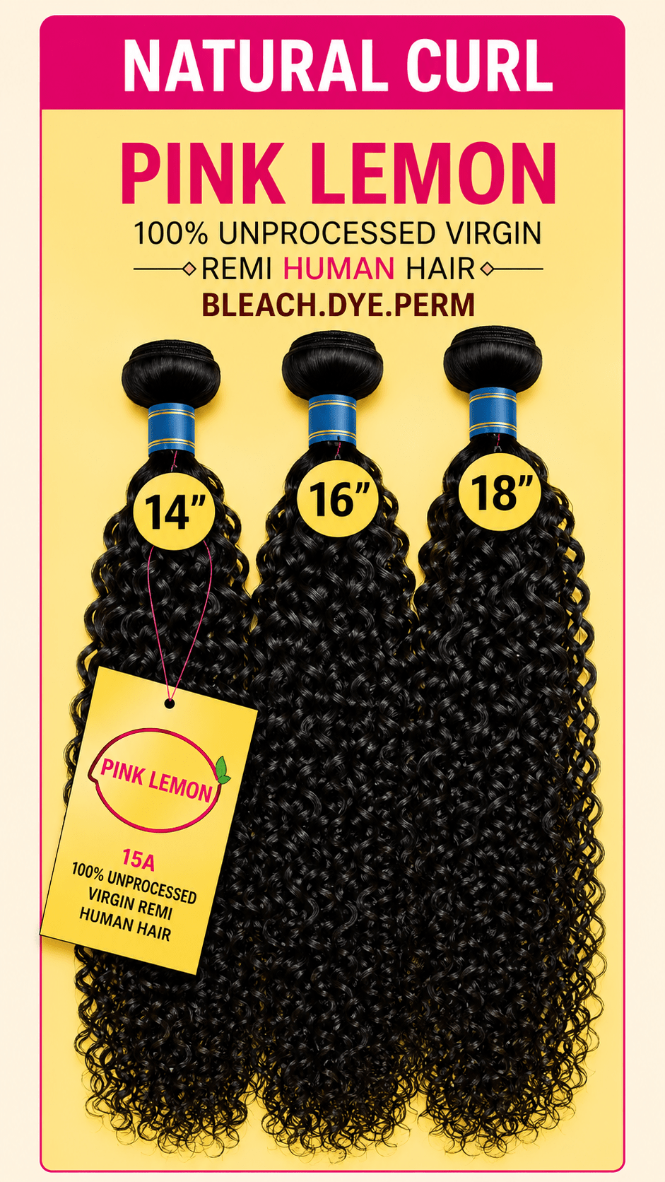 Pink Lemon 13A Virgin Remy Human Hair – Natural Curl - Beauty Exchange Beauty Supply