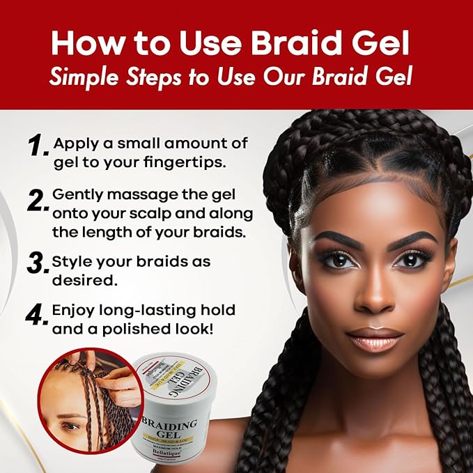 Professional Braiding Gel Maximum Hold for Natural, Relaxed, Dry, Dull, & Brittle Hair - No Flaking, No Whitening, Fast Drying, High Shine, - Lasts Up to 48 Hrs - Beauty Exchange Beauty Supply