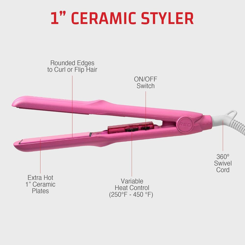 RED 1" Color Flat Iron – Hair Straightener FIK100–FIV100 - Beauty Exchange Beauty Supply