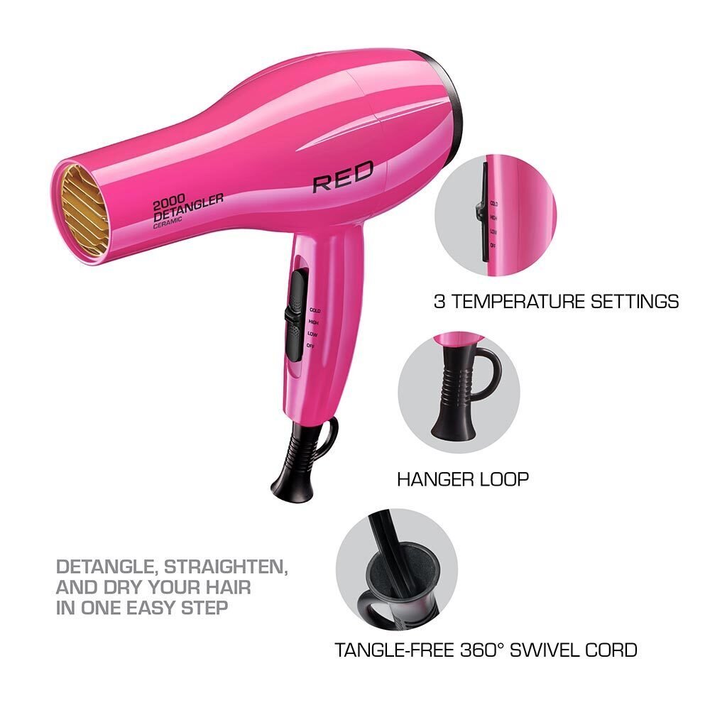 Red 2000 Ceramic Hair Detangler Brush – Anti - Frizz, Fast - Heat Styling Tool - Beauty Exchange Beauty Supply