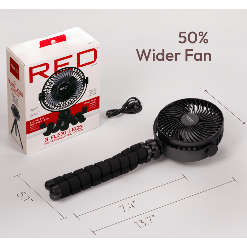 Red 3 Flexi Legs Rechargeable Beauty Fan – Portable Cooling for On - the - Go Glam - Beauty Exchange Beauty Supply
