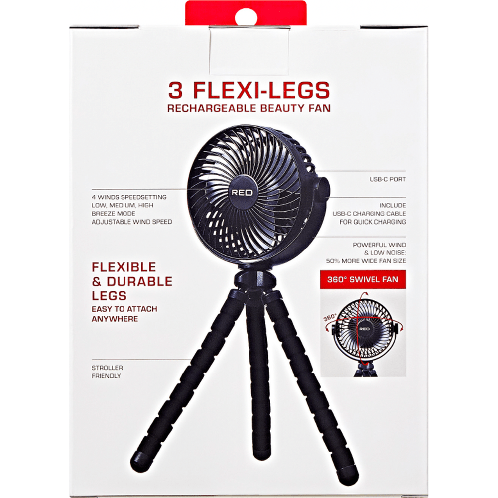 Red 3 Flexi Legs Rechargeable Beauty Fan – Portable Cooling for On - the - Go Glam - Beauty Exchange Beauty Supply