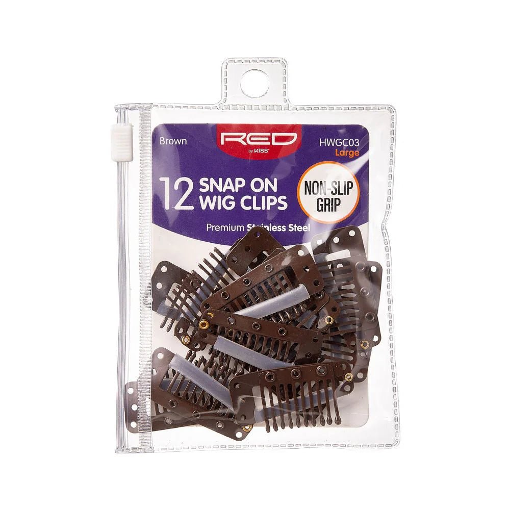 Red by Kiss 12 Pcs Snap - On Wig Clips | Large Brown – HWGC03 – Strong Hold with a Natural Finish - Beauty Exchange Beauty Supply