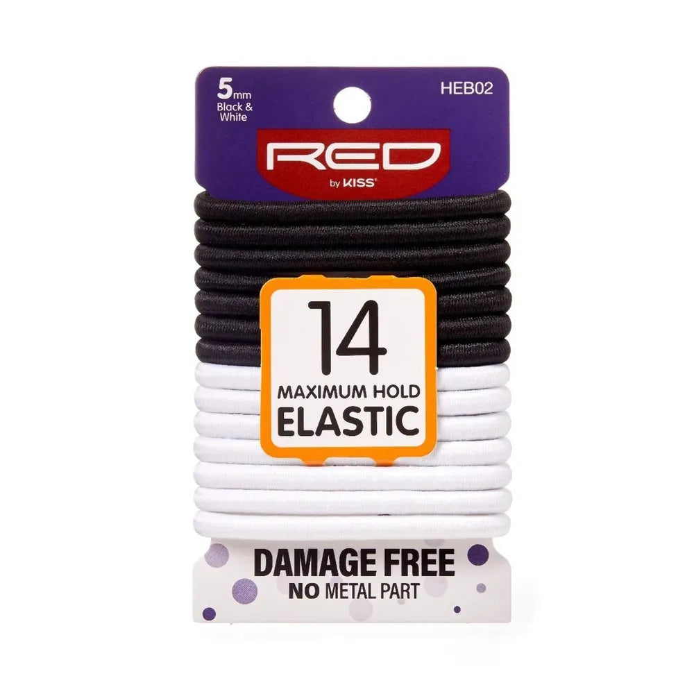 Red by Kiss 14 Pcs Maximum Hold Elastic Hair Bands – 5mm, No Breakage, Black & White (HEB02) - Beauty Exchange Beauty Supply
