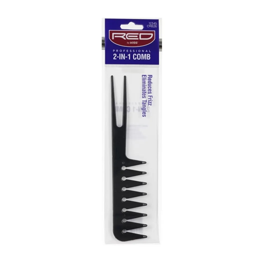 Red by Kiss 2 - in - 1 Comb – Small, Black, Dual - Teeth for Precision & Versatility | CMB26 | Ideal for Detailing, Parting & Edge Work - Beauty Exchange Beauty Supply