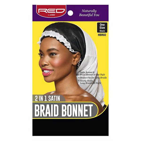 Red by Kiss 2 - in - 1 Satin Braid Bonnet | Dual - Sided for Ultimate Protection & Comfort | Protects Braids, Curls & Twists - Beauty Exchange Beauty Supply