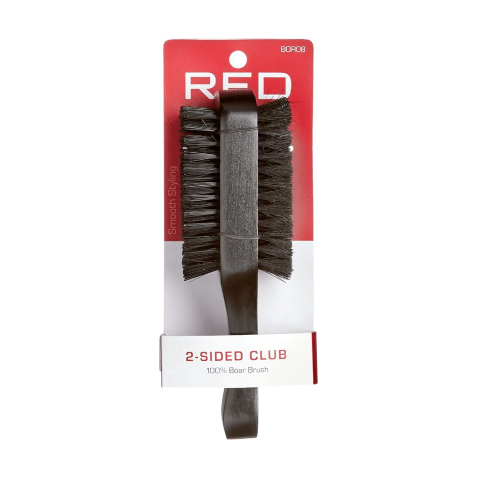 Red by Kiss 2 - Sided Club Boar Brush BOR08 – Dual Bristles for Versatile Wave Control & Daily Grooming (Soft & Firm Sides, Club Handle) - Beauty Exchange Beauty Supply