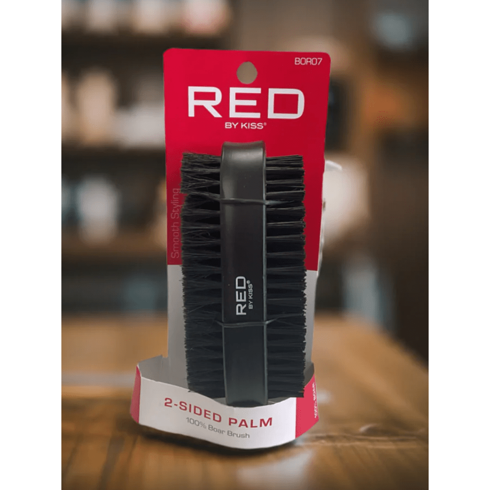 Red by Kiss 2 - Sided Palm Boar Brush BOR07 – Dual Bristle Control for Smooth & Deep Wave Grooming (Soft & Hard, Palm - Sized) - Beauty Exchange Beauty Supply